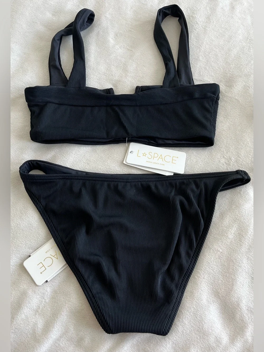 L*Space Ribbed Bikini Set Lee Lee Top & Lennox Classic Bottom Small Black Bikini